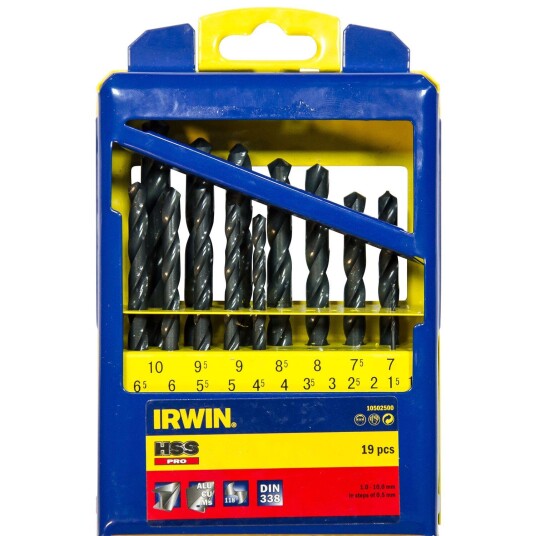 Irwin HSS Metalborssett 19 deler 1-10 mm til elektroverktøy