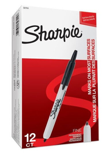 Sharpie Retractable Permanent Markers  Fine Point  Svart  12 Count