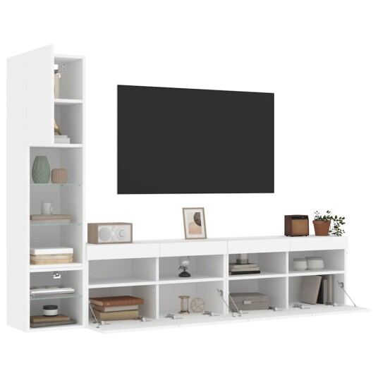 vidaXL Vegghengte TV-enheter med LED 4 deler hvit konstruert tre 8721012471269