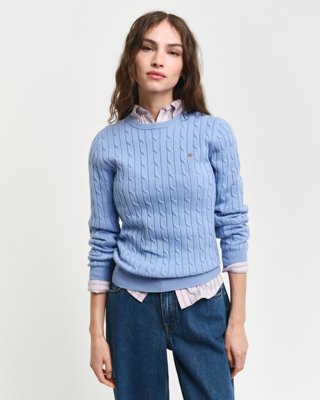 Gant Kabelstrikket bomullsgenser med stretch CLEAR SKY L