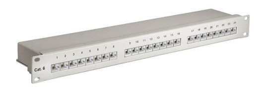 Pro CAT 6 24 Port Patch Panel 19" Rackmontering Grå