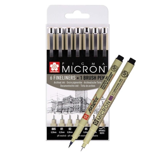 Sakura Pigma Micron Fineliner 6-set + 1 Brush Pen Sakura Pigma Micron Fineliner 6-set + 1 Brush Pen