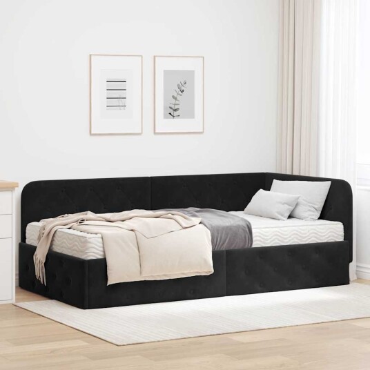 Hjørnesengramme Svart 90 x 190 cm Fløyel