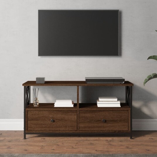 vidaXL TV-benk brun eik 90x33x45 cm konstruert tre og jern