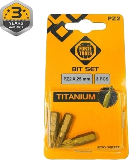 Forte Titanium Bits Skrutrekker Pz2x25mm (3 Stk.)