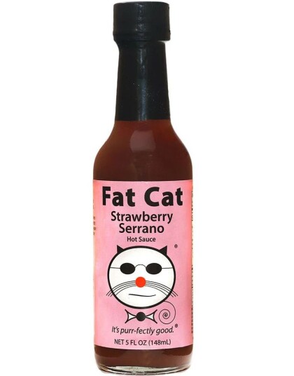 Fat Cat Strawberry Serrano Hot Sauce Mild Sterk Serrano Chilisaus med Jordbær 148 ml USA Fat Cat Strawberry Serrano Hot Sauce Mild Sterk Serrano Chilisaus med Jordbær 148 ml USA
