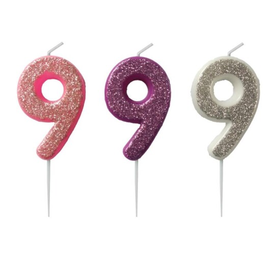 Kakelys 9 m/glitter rosa/lilla/sølv Kakelys 9 m/glitter rosa/lilla/sølv