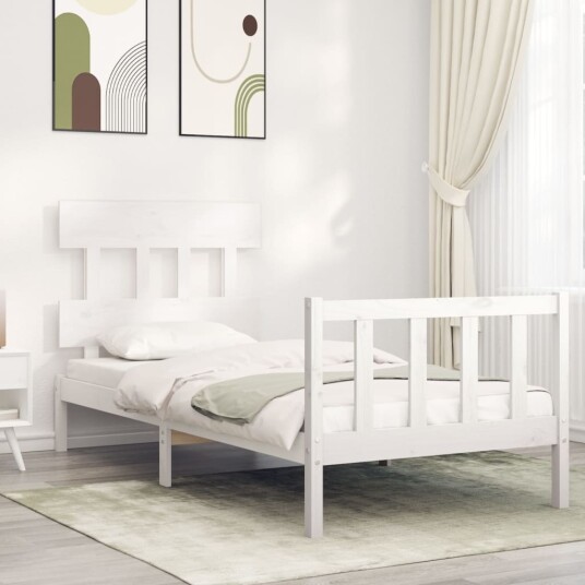 vidaXL Sengeramme med hodegavl hvit 90x200 cm heltre