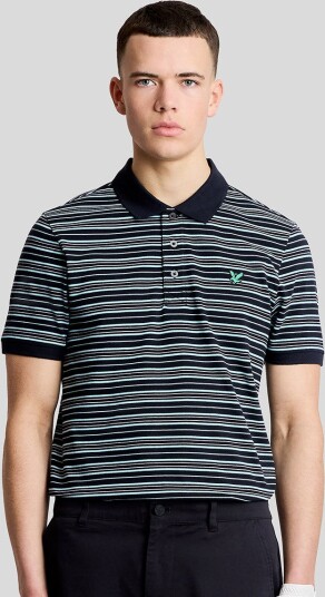 Lyle & Scott Golf Stripe Polo Shirt Golf pologenser herre Navy Sea Breeze Charcoal X Large