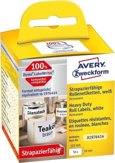 Avery A1976414 Hvit Avrundet Rektangel Permanent Rolle Folie Direkte Termisk