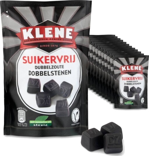 12 stk Klene Sukkerfrie Dobbelsaltet Lakris Terninger - Hel Eske 1,32 kg