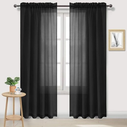 Svarte tyllgardiner halvtransparente tyllstanggardiner for soverom og stue 137 x 213 cm lange sett med 2