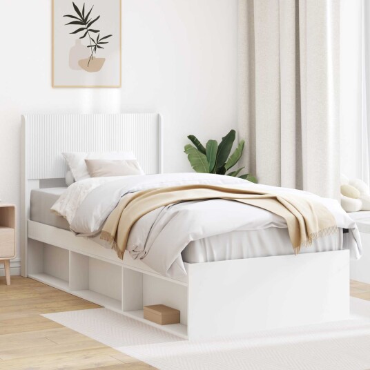  Sengramme med oppbevaring og hodegavl Hvit 90 x 200 cm