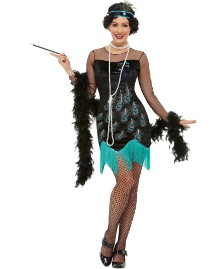 Svart Påfugl Flapper Kostyme til Dame