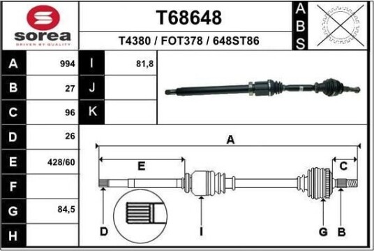 EAI T68648 Drivaksel