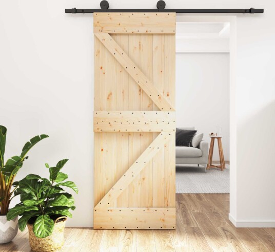 vidaXL Skyvedør Naturlig og svart 70 x 210 cm Massiv Furu Tre vidaXL Skyvedør Naturlig og svart 70 x 210 cm Massiv Furu Tre