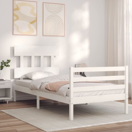 vidaXL Sengeramme med hodegavl hvit 3FT single heltre 8720845402921