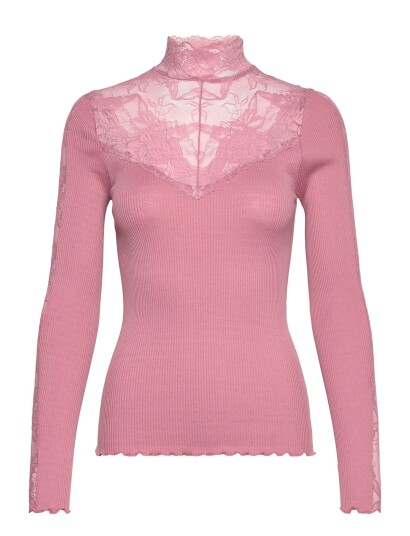 Rosemunde Rwbeatha Silk Ls Lace T Neck T Shir Pink L