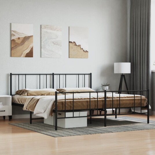 vidaXL Sengeramme i metall med hode- og fotgavl svart 180x200 cm