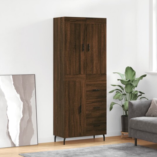 vidaXL Highboard brun eik 69,5x34x180 cm konstruert tre 8720845492540