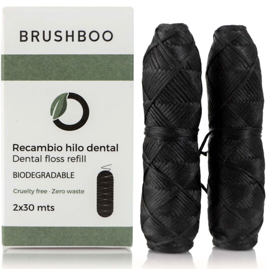Organisk tanntråd Brushboo Refill 2 x 30 mtr. Kull