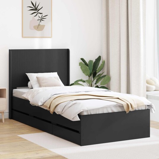 vidaXL Sengramme med oppbevaring og hodegavl Svart 100 x 200 cm