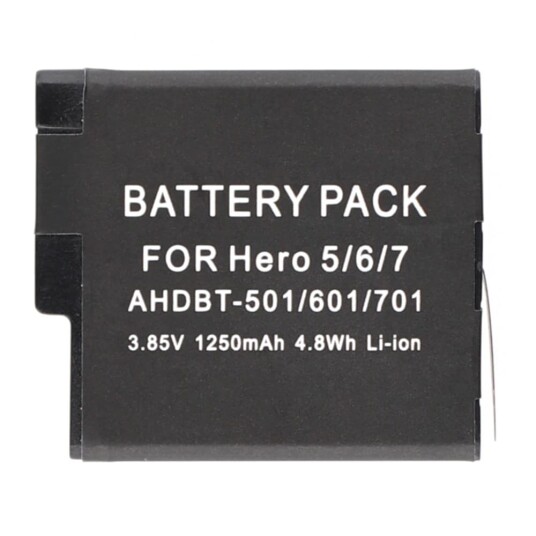 Batteri for GoPro Hero 7 6 5 3,85V 1250mAh AHDBT-501 601 701 erstatningsbatteri