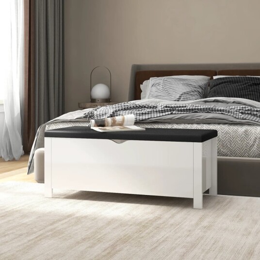 vidaXL Putekasse med pute høyglans hvit 105x40x45 cm konstruert tre