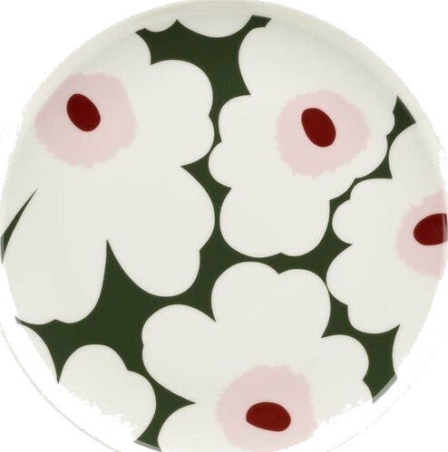 Marimekko - Unikko asjett 20 cm hvit/mørk grønn/rosa Marimekko - Unikko asjett 20 cm hvit/mørk grønn/rosa