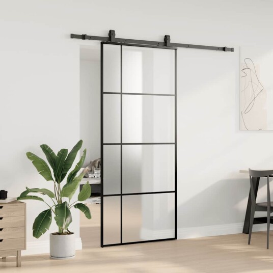 vidaXL Skyvedør med monteringssett svart 90x205 cm ESG-glass vidaXL Skyvedør med monteringssett svart 90x205 cm ESG-glass
