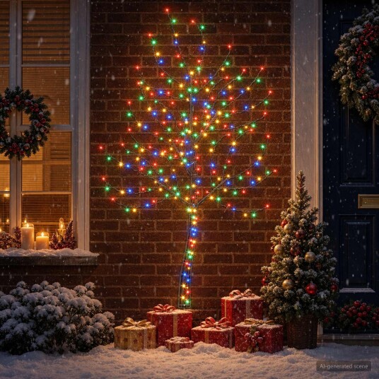 vidaXL Vegghengt LED-juletre 180 cm 200 LED-lys Flerfarget Stål Svart