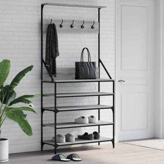 Klesstativ med skooppbevaring grå sonoma 90x34x184 cm 8721012196629 Klesstativ med skooppbevaring grå sonoma 90x34x184 cm 8721012196629