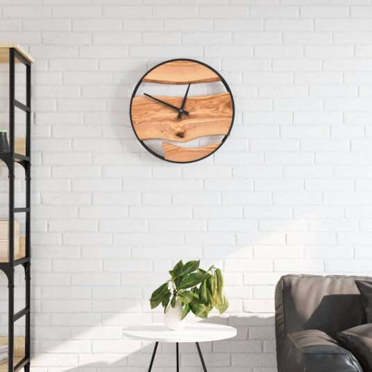  Veggklokke brun Ø35 cm jern og oliventre