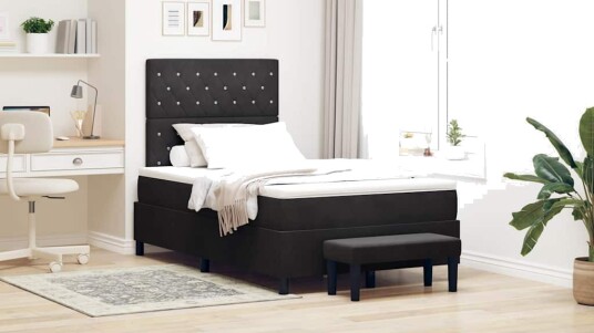 Box Spring Seng med Madrass & Benk Svart 120x190 cm Fløyel