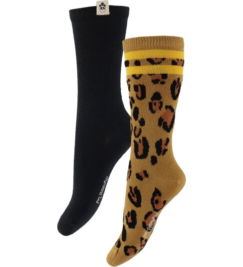 Mini Rodini Basic Leopard 2 Pack Socks   Black   28/31