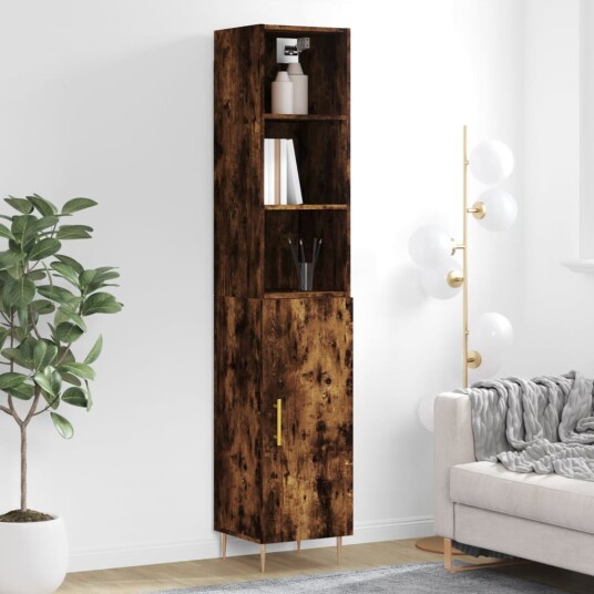 vidaXL Highboard røkt eik 34,5x34x180 cm konstruert tre 8720845929930