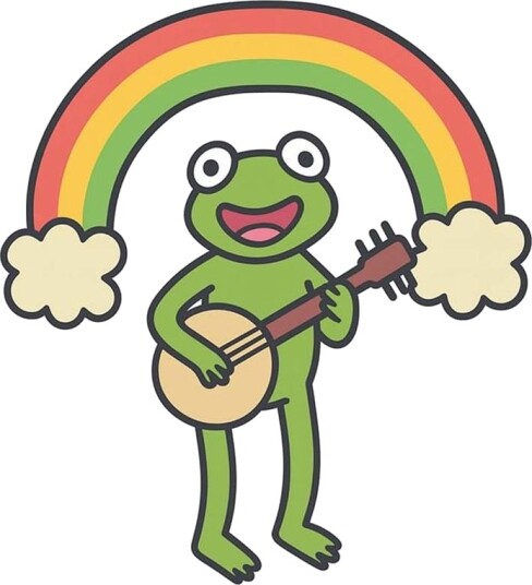 Klistremerke Regnbuefrosk Spiller Ukulele 4 Klistremerker