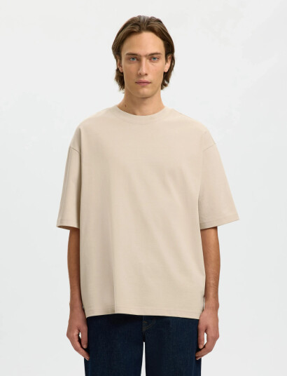 Selected Slhrelaxaspen 2 Ply Ss O Neck Noos   Cream   XL