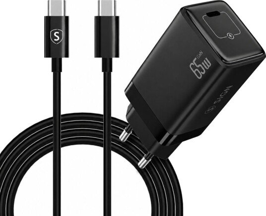 SiGN Ekstrem hurtiglader til Samsung Galaxy S26/S26 Plus/S26 Ultra med USB-C-kabel 65W PD Svart