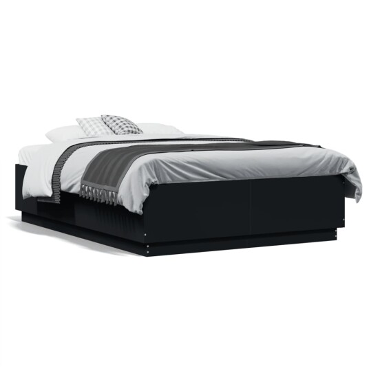 Sengeramme med LED-lys svart 140x190 cm konstruert tre 8721012273757