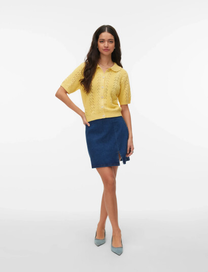 Vero Moda Vmdaria Ss Poloneck Cardigan   Yellow   XS