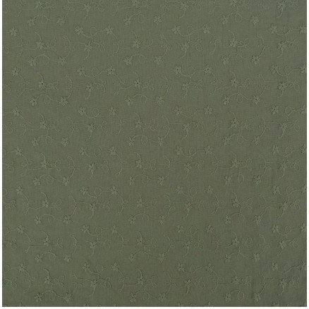 Bomullsstoff m/Broderi 135cm 028 Armygrønn - 50cm