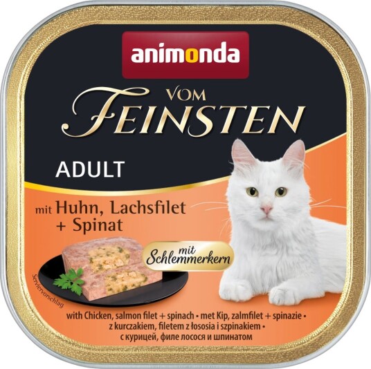 Animonda Vom Feinsten Våtfôr Adult Med Gourmetfyll Laksefilèt Og Spinat Kylling 6 X 100 G