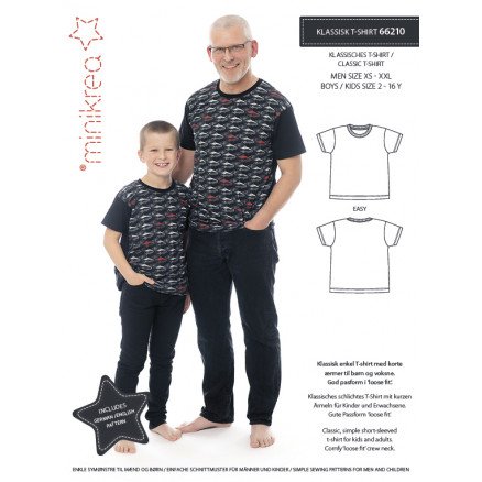 MiniKrea Snittmønster 66210 T Skjorte Gutt Mann Str 2 16 og XS XXL