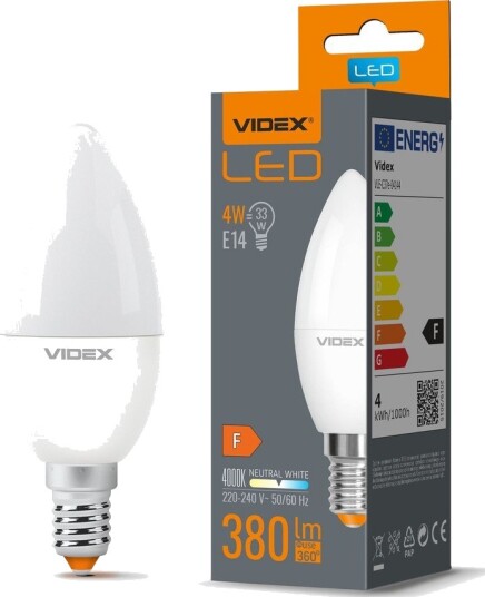 Videx E14 4W LED kronepære   C37 380lm 4000K matt glass   Kulør : Nøytral