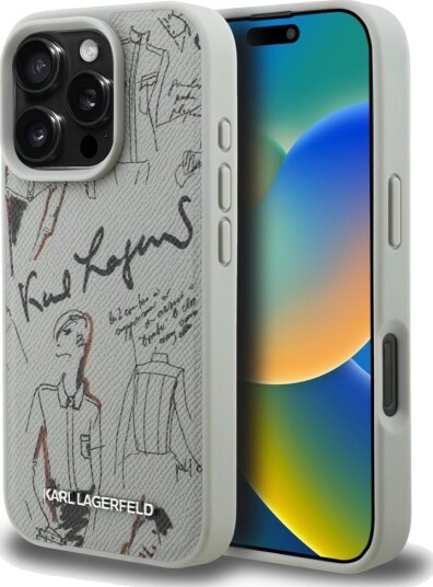 Karl Lagerfeld MagSafe Mobildeksel med Kornet Mønster for iPhone 16 Pro Max - Grå