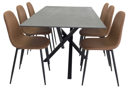 Venture Design Piazza & Polar spisegruppe Brun/mørkegrå 6 stoler & bord 180 x 90 cm