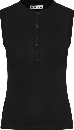 Weekday Henley Tank Top Black L