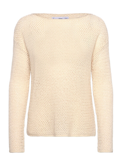 Mango Openwork Knitted Boat-Neck Sweater - Cream - XS