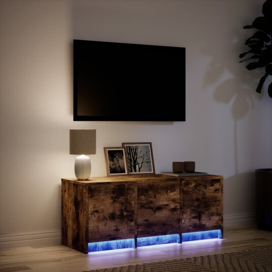 TV-benk med LED røkt eik 97x34x40 cm konstruert tre 852240 TV-benk med LED røkt eik 97x34x40 cm konstruert tre 852240